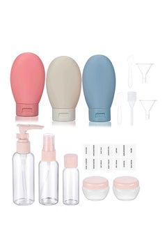 Buy Travel Bottles Set with Toiletry Bag 12 Pack Leak Proof Silicone Travel Containers for Travel Size Toiletries Portable Refillable Squeeze Airplane Essential Small Cosmetic Bottles With Labels in Saudi Arabia