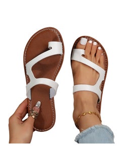 Buy Toe Ring Thong Fashion White Thong Sandals to the Beach Ladies Slippers Summer Comfort Clip Toe Flat Beach Sandals Holiday Slippers in UAE