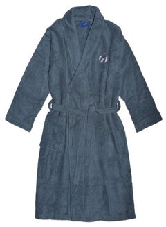 Buy Soft cotton bathrobe with pocket and waist belt, elegant design, gray color, size 4XL in Saudi Arabia