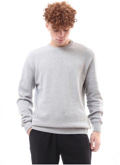 اشتري Regular Fit Slip On Light Grey Pullover with Hem في مصر