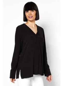 Buy Women V Neck Long Sleeve Plain Top, Black in UAE