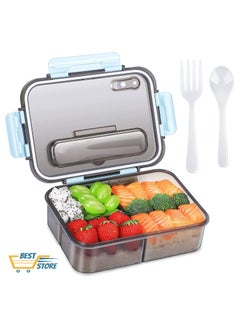 Buy Bento Lunch Box 3 Compartment Containers 1500ml for Adults and Kids with Spoon & Fork in UAE