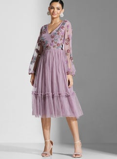 Buy Floral Embroidered Plisse Dress in Saudi Arabia