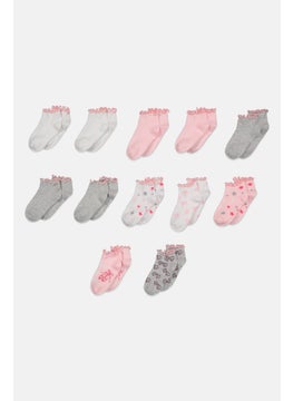 اشتري Kids Girl 12 Pair Quarter Socks, Pink Combo في الامارات