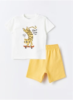 اشتري Crew Neck Printed Baby Boy T-Shirt and Shorts 2-Pack Set في مصر