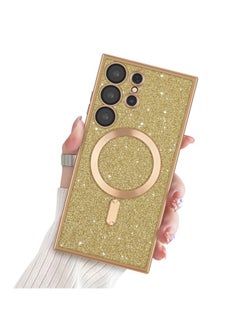 Buy for Samsung Galaxy S23 Ultra Case Glitter, Clear Magnetic Phone Cases with Camera Lens Protector [Compatible with MagSafe] Bling Sparkle Plating Soft TPU Slim ShockProof Protective Cover in Saudi Arabia