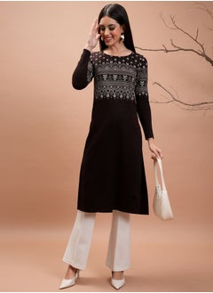 Buy Ribbed Aztec Print Straight Fit Kurta in Saudi Arabia