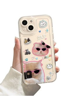 Buy iPhone 15 Case Cover Clear With Design Cat Animal Protective Shockproof Transparent Pattern Women Girls Kawaii Sturdy Cool Phone Back Cover Accessory For iPhone 15 in UAE