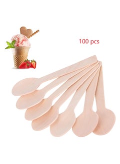 Buy 100 Pcs Disposable Spoon Natural Wooden Utensils Eco-Friendly Biodegradable for Outdoors and Parties in Saudi Arabia