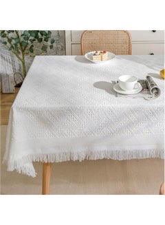 اشتري Cotton Linen Lace Rectangle And Round Tablecloth Table Cover with Tassel في الامارات