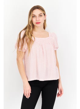 اشتري Women Square Neck Short Sleeves Floral Print Blouse, Pink/White في الامارات