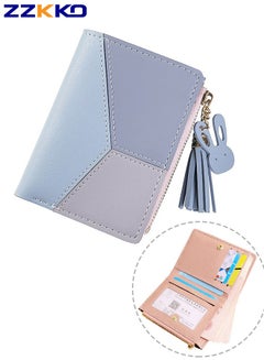 Buy Stylish Women's Wallet, Niche Design Trendy Wallet with Tassel Bunny Pendant, Foldable Short Lightweight Portable Card Holder with Zipper Coin Pocket, Color-Blocked Simple Clutch for Girls, Blue in Saudi Arabia