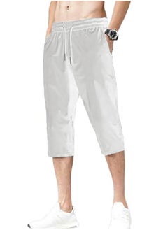 Buy Men Long Short - Bermuda - Summer Melton Cotton - Off White in Egypt