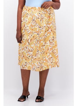 اشتري Women Plus Size Paisley Midi Skirt, Yellow في الامارات