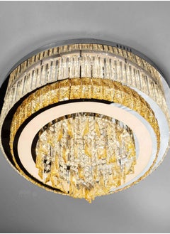 اشتري Ceiling chandelier with a round shape, a large luxurious crystal chandelier with a distinctive silver base, triple illumination and wireless remote control, suitable for salons and salons في السعودية