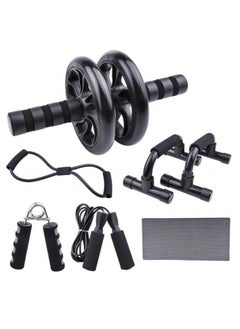 اشتري 7-in-1 Ab Abdominal Exercise Roller Wheel Kit with Push-Up Bar, Skipping Rope, Hand Gripper, Fitness Pull Rope and Knee Pad Home Workout Equipment for Abdominal Core Strength Training Workout في الامارات