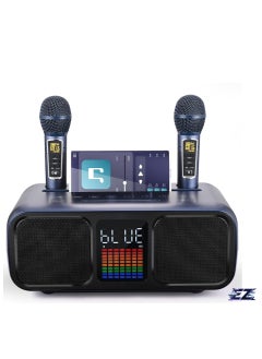 اشتري Karaoke Machine Party Speaker with 2 Wireless Microphones, Bluetooth, Touch Screen, LED Lights & Phone Stand - Blue في الامارات