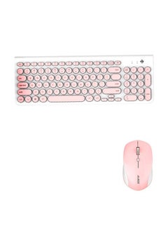 Buy Retro Quite Wireless Keyboard And Mouse Set Pink/White in UAE