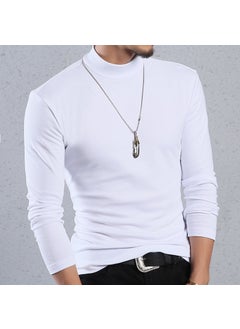 اشتري Mens Thermal Long Sleeve T-Shirt Autumn Winter Turtleneck Velvet Warm Top 2305 white turtleneck في الامارات