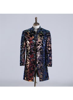 Buy Mens Three-Dimensional Flower Blue Purple Velvet Sequins Casual Suit Coat DJ Singer Shiny Coat Prom Costume Colorful in Saudi Arabia