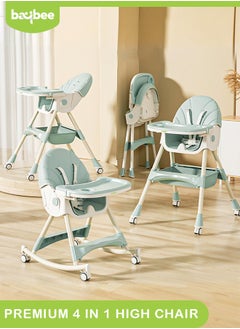 اشتري Baybee Zeon 4 in 1  Baby High Chair for Kids,  Baby Feeding Chair Booster Seat with Rocker, Wheels, Storage, Recline, Tray & Footrest, Foldable High Chair for Baby Toddlers 6 months to 4 Years Green في الامارات