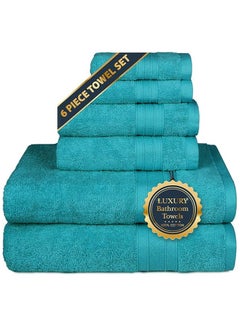 اشتري Comfy 6 Piece 600Gsm Hotel Quality Combed Cotton Towel Set Aqua Blue في الامارات