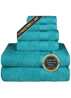 اشتري Comfy 6 Piece 600Gsm Hotel Quality Combed Cotton Towel Set Aqua Blue في الامارات