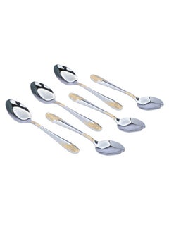 Buy Silver Steel Spoons Set with Gilded Pattern 6 Pieces in Saudi Arabia