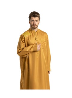 Buy Hot Selling Ethnic Embroidery Long Sleeve Loose Standing Collar Robe for Men in Saudi Arabia