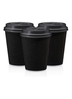 اشتري Pack Of 50 Triple Wall Ripple Paper Disposable Coffee Cups With Lids For Hot And Cold Drinks 8 Ounce في الامارات