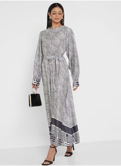 Buy Puff Sleeve Tie Detail Printed Dress in UAE