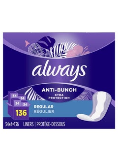 Buy Anti-Bunch Xtra Protection Daily Liners, Regular Length, Unscented, 34 Count x 4 (136 Count Total) (Packaging May Vary) in UAE