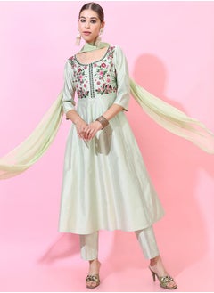 اشتري Floral Embroidered A-Line Kurta and Straight Leg Pant with Dupatta Set في السعودية