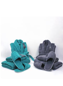 Buy Couple Bathroom Set (2 Bathrobes with Slippers and 2 Towel Sets) in UAE