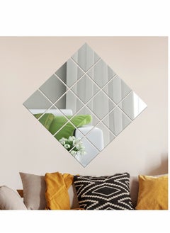 اشتري Wall Mirror Stickers Set 16 PCS Self Adhesive Plastic Flexible Square Decorative Mirrors Tile Silver Sticker for Glass Mirror DIY Home Art Room Decor Foil في السعودية