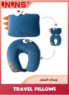 Buy Neck Pillows For Travel,Animal Shaped 2-In-1 Transforming Plush Travel Pillow For Airplane And Car Journeys,Adorable U-Shaped Headrest And Neck Support For Kids And Adults,Navy Dinosaur in UAE