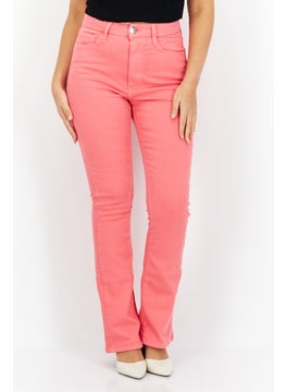 Buy Women Regular Fit Plain Stretchable Short Denim Jeans, Coral in Saudi Arabia