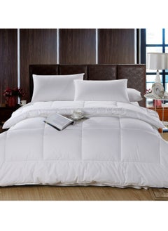 Buy Hotel Comforter 6 Pcs King Size Bed Fits (200 x 200 Cm) All Season Microfiber Plain Squares Box Quilting With Down Alternative Filling, White in Saudi Arabia