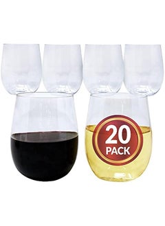 Buy 20 Pack Clear Stemless Plastic Wine Glasses | 12 oz Disposable Cups for Parties, Cocktails, Whiskey, Weddings | BPA-Free, Shatterproof Wine Cups for Drinking Party in Saudi Arabia