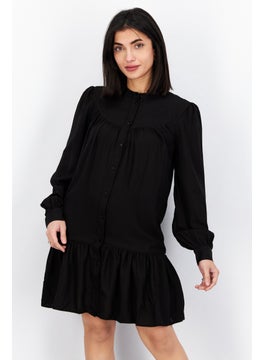 اشتري Women Long Sleeve Solid Mini Dress,Black في السعودية