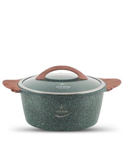 اشتري 24cm (4.4 Liter) LIFE SMILE Cooking Pot | Granite Soup Pot With Glass Lid | Induction Base | Multi Layer Non-Stick Coating 100% PFOA Free | oven safe & Bakelite Handle في الامارات