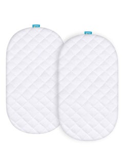 Buy Waterproof Mattress Protector Quilted Mattress Cover For Moses Basket Mattress & Silver Cross Stroller Bassinet Mattress 2 Pack Ultra Soft Viscose Made From Bamboo Terry Surface White in UAE