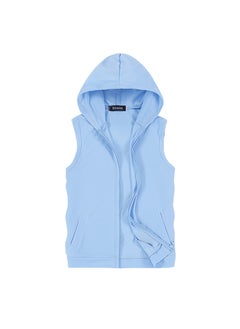 Buy 2023 foreign trade summer new mens solid color slim hooded vest plus size fashion casual sports cardigan jacketSky Blue Sky Blue in UAE