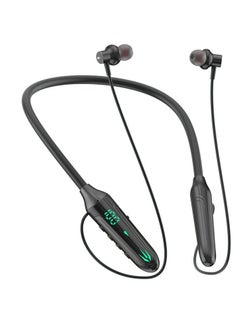 Buy New neck mounted digital display gaming wireless Bluetooth headset with long battery life in-ear wireless sports Bluetooth headset (black) in Saudi Arabia