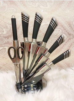 Buy 7-piece knife set + stand, imported, Pass brand, the handle is entirely stainless steel, one piece in Egypt