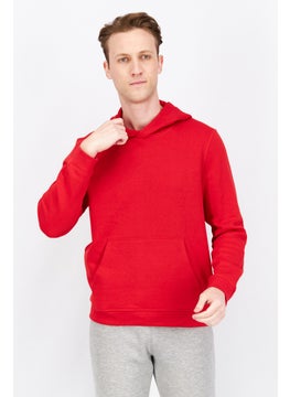 اشتري Men Sportswear Fit Solid Fleece Hoodie Sweatshirt, Red في الامارات