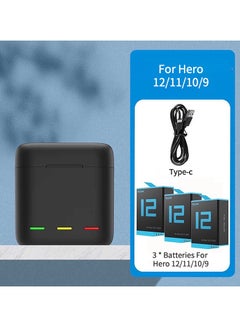 اشتري Sports Camera Battery Storage Charger Set 1 * 3-slot Battery Charging Box + 3 * 1750mAh Batteries Fast Charging with TF Card Storage Slots Replacement for GoPro Hero 12/11/10/9 في الامارات