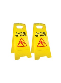 Buy Caution Wet Floor Sign Board, Foldable, Sturdy Double-Sided Safety Warning Signs, Yellow Wet Floor Stand (2PK) in UAE