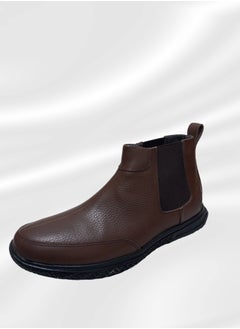 Buy Brown Chelsea lace-up boots made of genuine genuine leather and a toe sole in Saudi Arabia