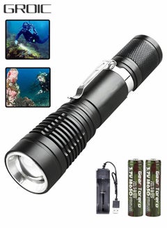 اشتري Diving Flashlight Dive Torch,LED Diving Flashlight Underwater Flashlight，Rechargeable Waterproof Underwater Lights Night,Outdoor Flashlight في السعودية